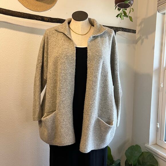 Look By M Gray Knit Soft Oversized Open Style Cardigan Sweater Pockets One Size - Picture 12 of 12